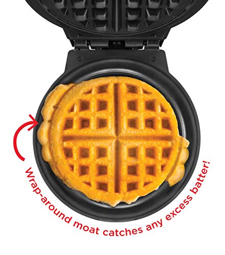 Chefman Anti-Overflow Belgian Waffle Maker w/Shade Selector, Temperature Control, Mess Free Moat, Round Iron w/Nonstick Plates & Cool Touch Handle, Measuring Cup Included, Red