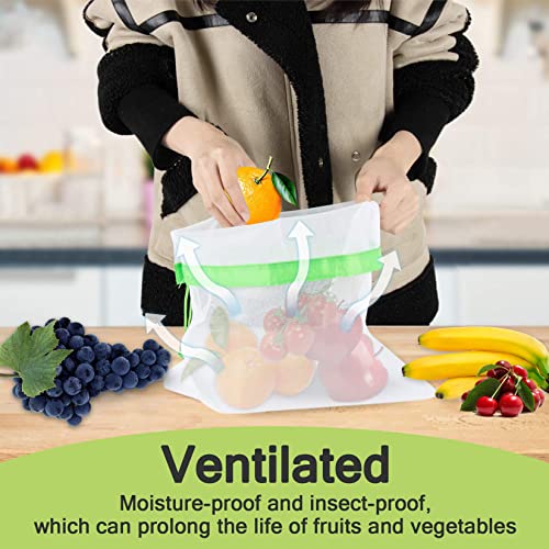 maqihan 12pcs reusable produce bags - mesh produce bags drawstring reusable washable vegetable storage bags refrigerator keep fresh grocery food fruits veggie green net bag toy storage zero waste shop