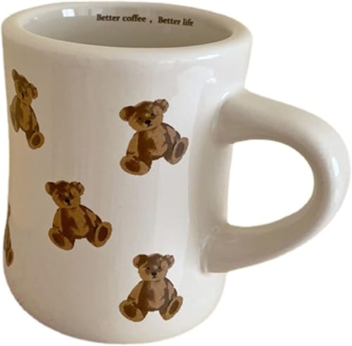 Tazas de oso de dibujos animados de color blanco cremoso para mujeres y niñas, taza de café de cerámica, taza de agua de 11.8 fl oz/12 oz