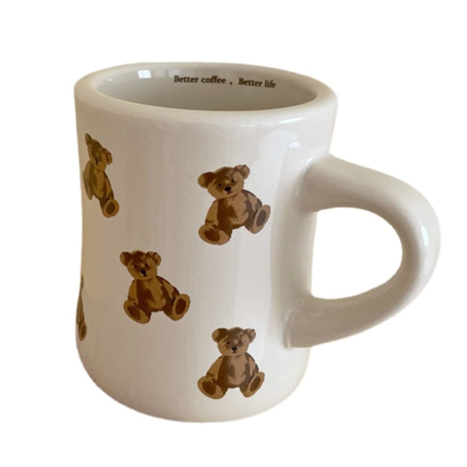 Women Girls Creamy White Cartoon Bear Mugs Ceramic Coffee Mug Water Cup 350ML/12OZ. Cute Funny Novelty Gift