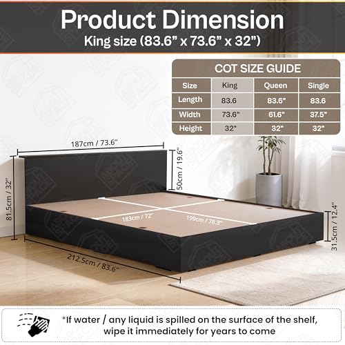 Image of ABOUT SPACE Bed - (84 x 74 inches) King Size Bed Without Storage | Engineered Wooden Bed Frame with Headboard & MDF Support Board for Mattress | 1-Year Warranty Cot for Bedroom - Smoked Pine