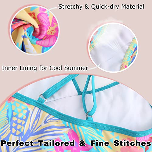 Image of Girls One Piece Swimsuits Hawaiian Ruffle Swimwear Beach Bathing Suit for Summer Vacation