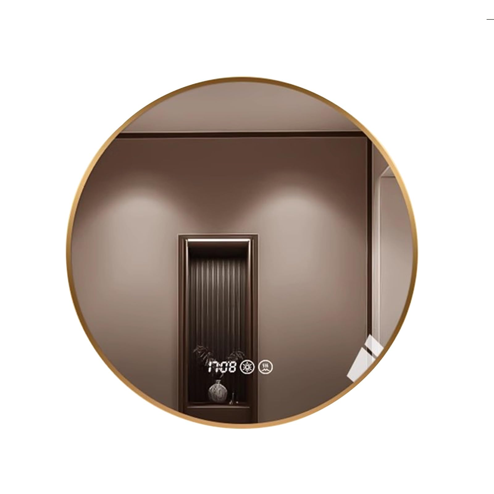 WJFTODAY LED Bathroom Mirror, 50cm Round Illuminated Wall-Mounted Makeup Mirror with Touch Sensor, Anti-Fog, 3 Lighting Modes, Dimmable, Gold Finish (50x50cm)