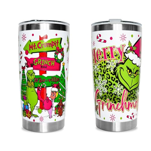 BAISHIDA 20 oz Christmas Grinchi Tumbler With Straw, Stainless Steel Coffee Cup for Travel
