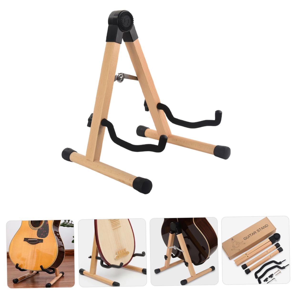 Stojak Na Gitarę Akustyczną Stojak Na Gitarę Basową Uchwyt Na Gitarę W Naturalnym Wykończeniu