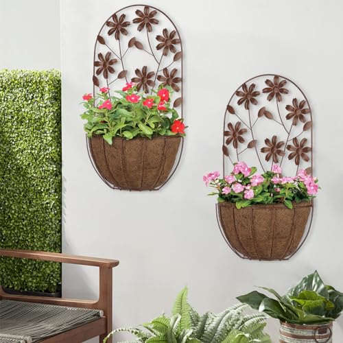 BAYN-2PKs-Wall-Hanging-Planter-Decor-Art-with-Flower-Metal-Wall-Mounted-Planters-Indoor-Outdoor-Wall-Planter-for-Succulent-Herb-Home-Garden-Yard BAYN 2PKs Wall Hanging Planter Decor Art with Flower Metal Wall Mounted Planters Indoor Outdoor Wall Planter for Succulent Herb Home Garden Yard