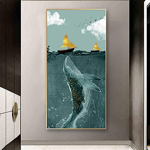 Toile baleine voilier 60x120 cm pour habiller un grand mur de salon vide