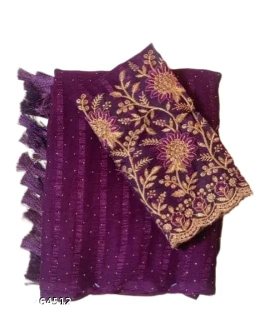 Women's Chiffon Saree with Contemporary Floral Print and Matching Blouse-Purple-picture-26
