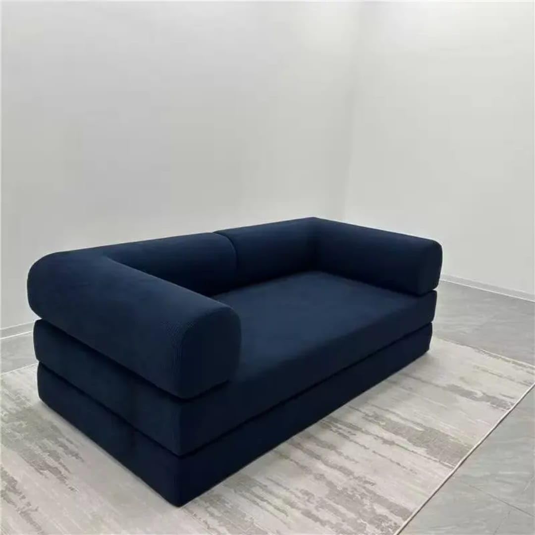 Home Com Furniture DIY Combination Sleeper Sofa Convertible Folding Couch Bed Modern Lounge Seating Compact Space-Saving Sofa Bed (Blue, Size 220x100x70cm)
