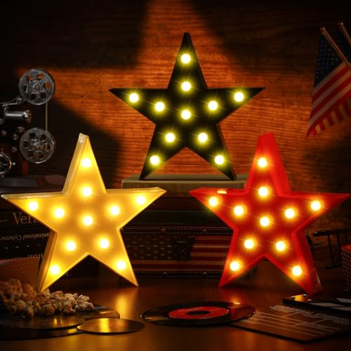 VIHOSE 3 Pcs Marquee Star Lights LED Star Signs Light