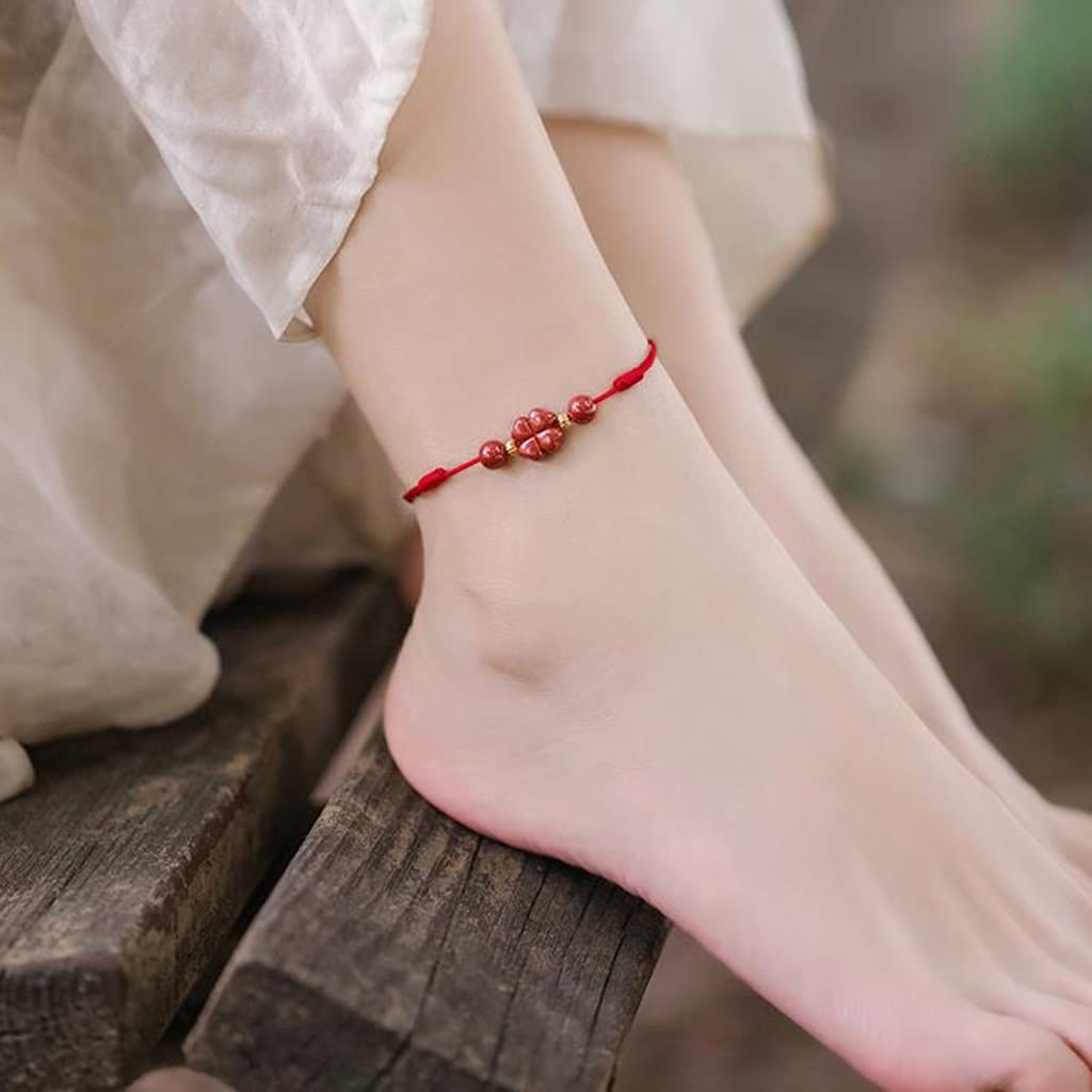 Cavigliera in Corda Intrecciata con Perline Rosse Perline di trasferimento a Catena con Corda Rossa Femminile Semplice e fine Intrecciata a Mano Mori Fidanzata Regalo Moda