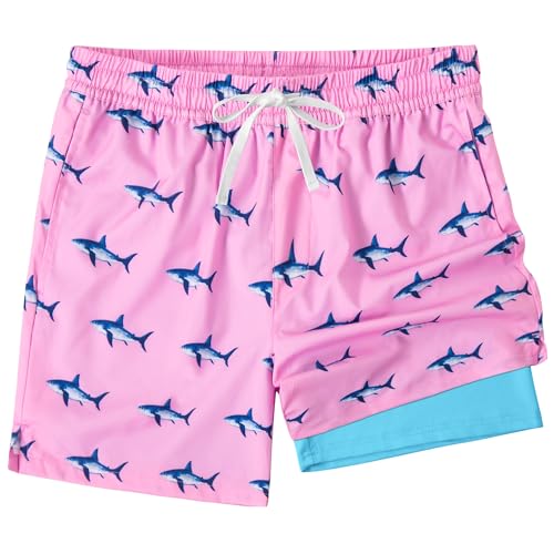 Image of XOMZG Men's Swim Trunks, 2 in 1 Bathing Suits Quick Dry Beach Hawaiian Board Shorts with Pockets