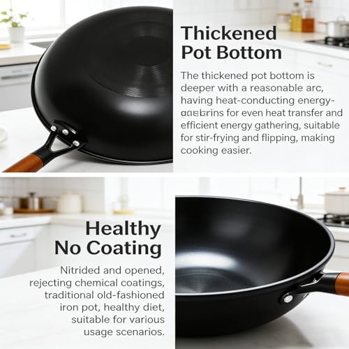 Wok de acero al carbono con tapa y fondo plano 12.6 in miniatura 7