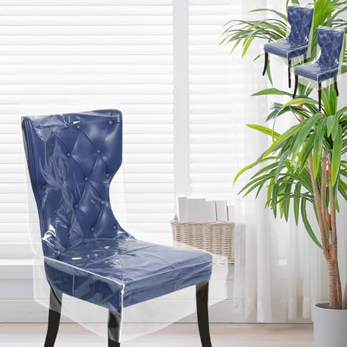 Foppla 2 fundas de plástico transparente para sillas de comedor, impermeables, a prueba de polvo, fundas transparentes de PVC, para el hogar, cocina, dormitorio (transparente)