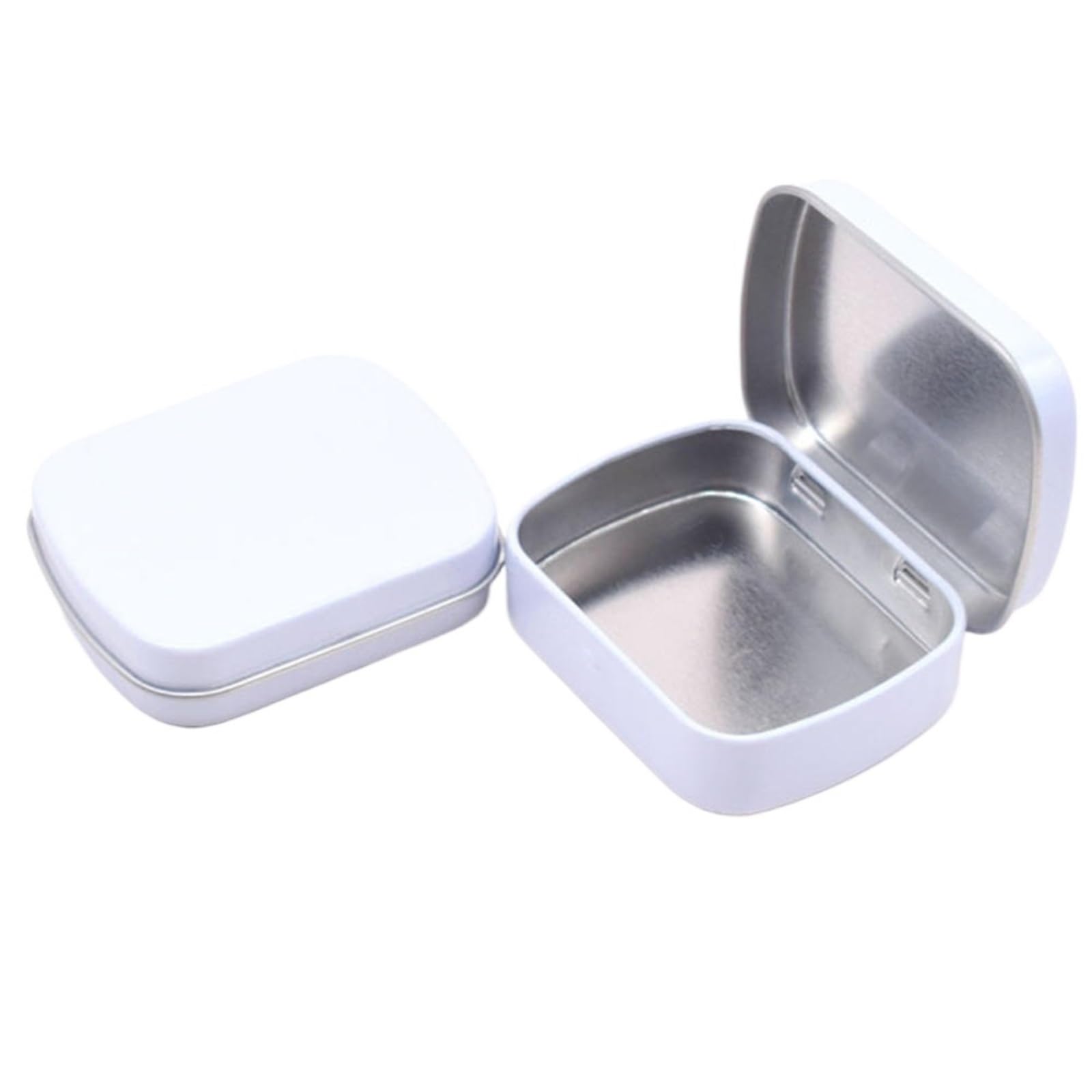 LuoAXINN Metal Tins with Lids 10Pcs Portable Metal Rectangular Empty Mini Tin Box Tinplate Push Jewelry Case Bin Jar Hinged Container Small Organizer Storage(White)