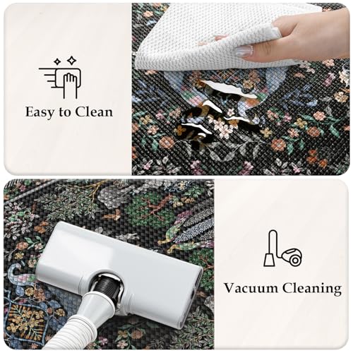 Image of KIMODE Anti Fatigue Polyvinyl Chloride Rectangular Kitchen Rugs /Mats for Floor 2 Piece,Black Vibrant Floral 17 inchx47 inch+17 inchx29 inch,Non Slip Waterproof,Standing Mat for Laundry Office Sink Desk