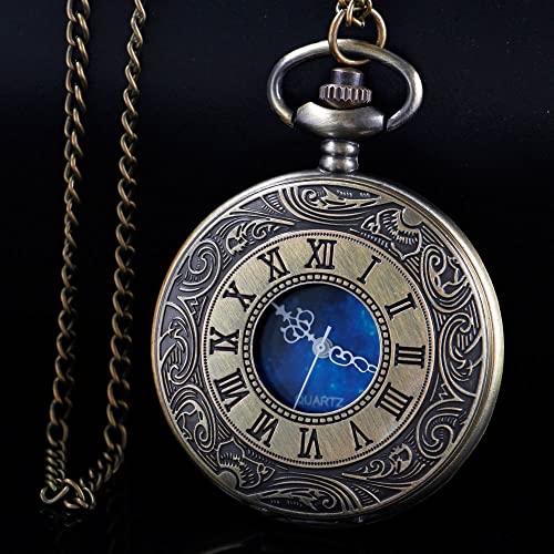 Image of Tiong Roman Numerals Scale Quartz Pocket Watches with Chain Christmas Graduation Birthday Gifts Fathers Day