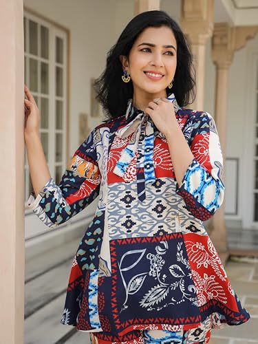 Image of Leriya Fashion Women's Rayon Floral Co Ord Set Stylish | Kurta Set | Ethnic Co Ord Set | Designer Kurta Set Trendy Korean Summer Travel Outfit | Lightweight Two Piece Dress for Beach & Holiday Look