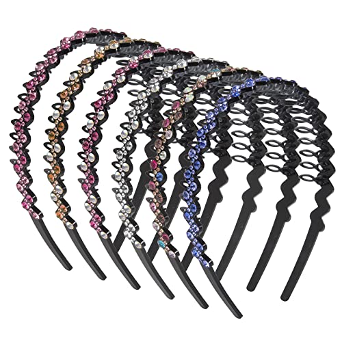 Strass Haarband, Haarreif mit Strass für Damen, Modische Stirnbänder mit Kristall Zähne Kamm, Rutschfeste Hartplastik Zinken Stirnband Haarschmuck für Hochzeit, Party (6 Stück) Cover