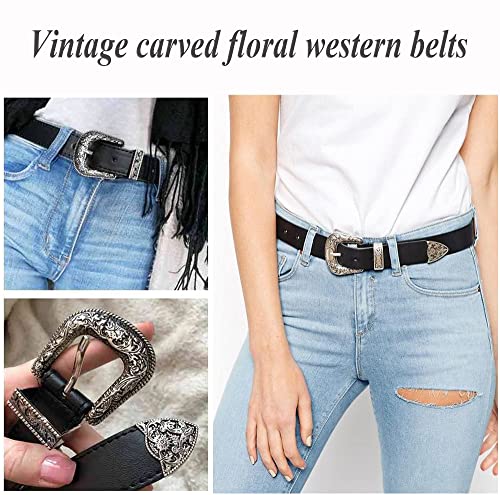 Image of Western-Leather-Belts-Women Vintage Waist-Belts with Hollow Out Flower