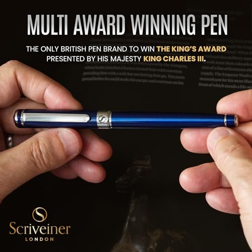Image of Scriveiner Midnight Blue Rollerball Pen - Stunning Blue Lacquer Luxury Pen, Chrome Finish, Schmidt Ink Refills, Best Roller Ball Fathers Day Gift, Men & Women, Professional, Executive Office, Nice Pen