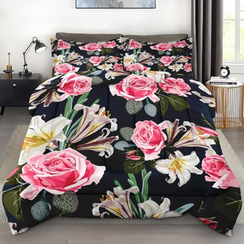 Masberry Comforter Set Twin Size for Kids and Adults, Flower