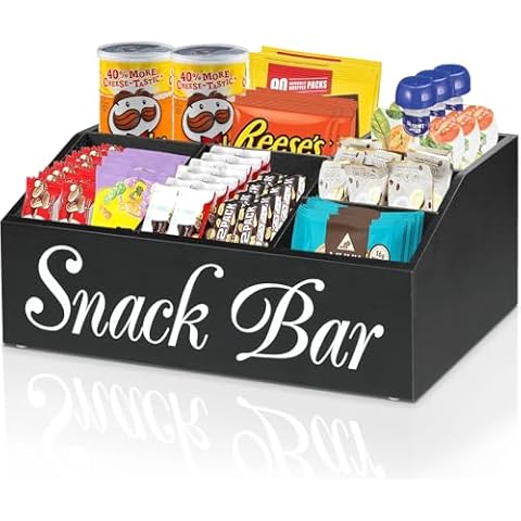 Snack Organizer for Countertop, Wood Snack Storage Bins Basket with Handles, Rustic Snack Organizer for Pantry Kitchen Cabinets Table, Snack Bar Station Organizer for Chips Candy, TV Lover's Partner Cover