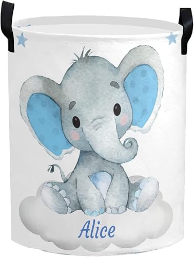 Cesta de lavandería personalizada con nombre, organizador plegable con asa, cestas de regalo para baño, dormitorio, sala de estar (azul Stras Baby
