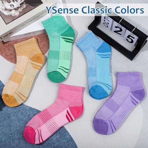 YSense 8 Pairs Crew Quarter Socks for Women Men, Breathable Cotton Athletic Running Ankle Cushioned Gym Socks for Hiking4