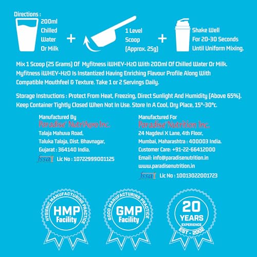 Image of Myfitness Whey Protein Isolate 500g | iWhey H2O | 88% Protein Per Serving | Added Colostrum | Added Digestive Enzymes | Whey Protein Powder (Cafe Paradise, 500g (20 servings))