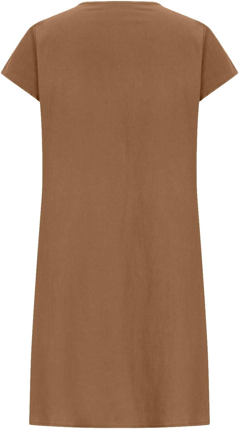 Finelylove Womens Casual Summer Cotton Linen Dresses Midi Flowy Beach Dress Short Sleeve Ruffled Shift Dress Loose Sundress - Image 3