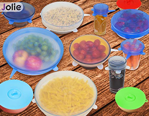 Jolie Premium Silicone Lids - Set of 13 Silicone Stretch Lids (w special XXL size), 3 Suction lids and Silicone Reusable Straws - Reusable Silicone Food Covers for Bowls and Containers - Thumbnail 6