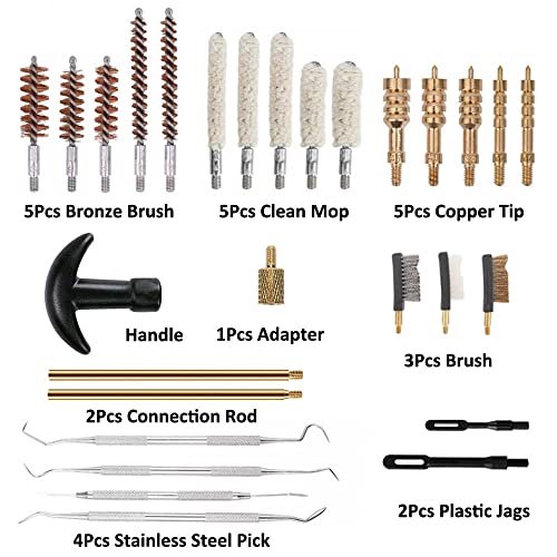 MOCNT 29Pcs Gun Cleaning Kit Clean Mops Brushes Gun Barrel Brush Tool Universal Brass Jag Adapter for Rifle Airsoft Pistol Handgun for .22/.357/.38/9mm/.40/.45 Cal - Image 2