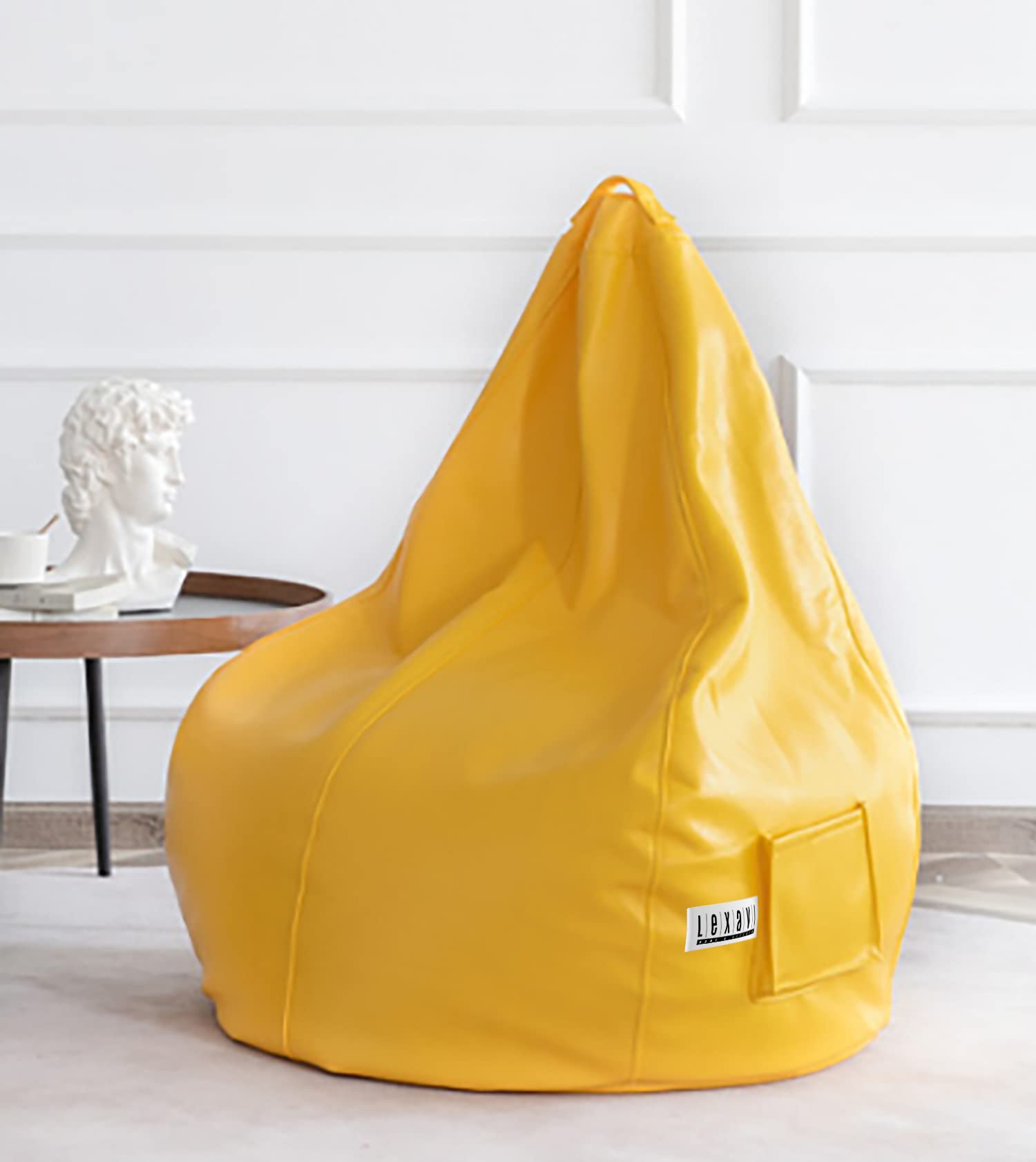 LEXAVI Brand® - Bean Bag with Footrest Filled with Beans, Large Jumbo Size in Faux Leather - (XXXL, Yellow - Pocket) 1