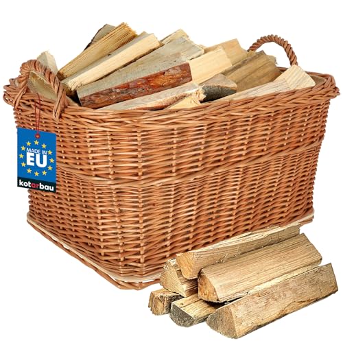 KOTARBAU® Cesta Leña Chimenea - Mimbre - 60 x 50 cm - Color Natural - Cesto para Leña - con Asa Resistente - Capazo Leñero - Accesorio Natural - Decoración Rústica