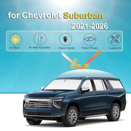 Image of KMF 8pcs Thicken Sun Shades for Chevrolet Chevy Suburban 2021-2026 Accessories, Car Full Window Covers Sunshade for Windshield Side Rear, UV Block and Blackout Privacy for Camping Outdoor