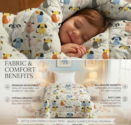 Image of BSB HOME 220 GSM Cotton Reversible AC Comforter | Kids Printed Winter Quilt /Duvet for Single Bed | Soft Warm Cozy Blanket | Size 60 x 86 Inches (152 x 218 cm) (Off White)