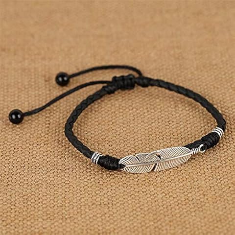 shenlanyu Fußkette Handgemachte Mann Womens Metall Feder Leder Seil Fußtritte barfuß Barfuß Sandale Strand Fuß Kette Geschenk BK Cover