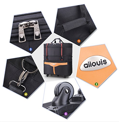 Ailouis 36 Inch Expandable Extra Large (XXL) Wheeled Travel Duffel Luggage Bag (Black B)