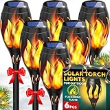 Beautiful Solar Lights for Outside 6-Pack - Premium Solar Tiki Torches with Flickering Flame - Waterproof, Auto On/Off - Perfect for Your Outdoor, Yard, Patio, Pathway & Garden