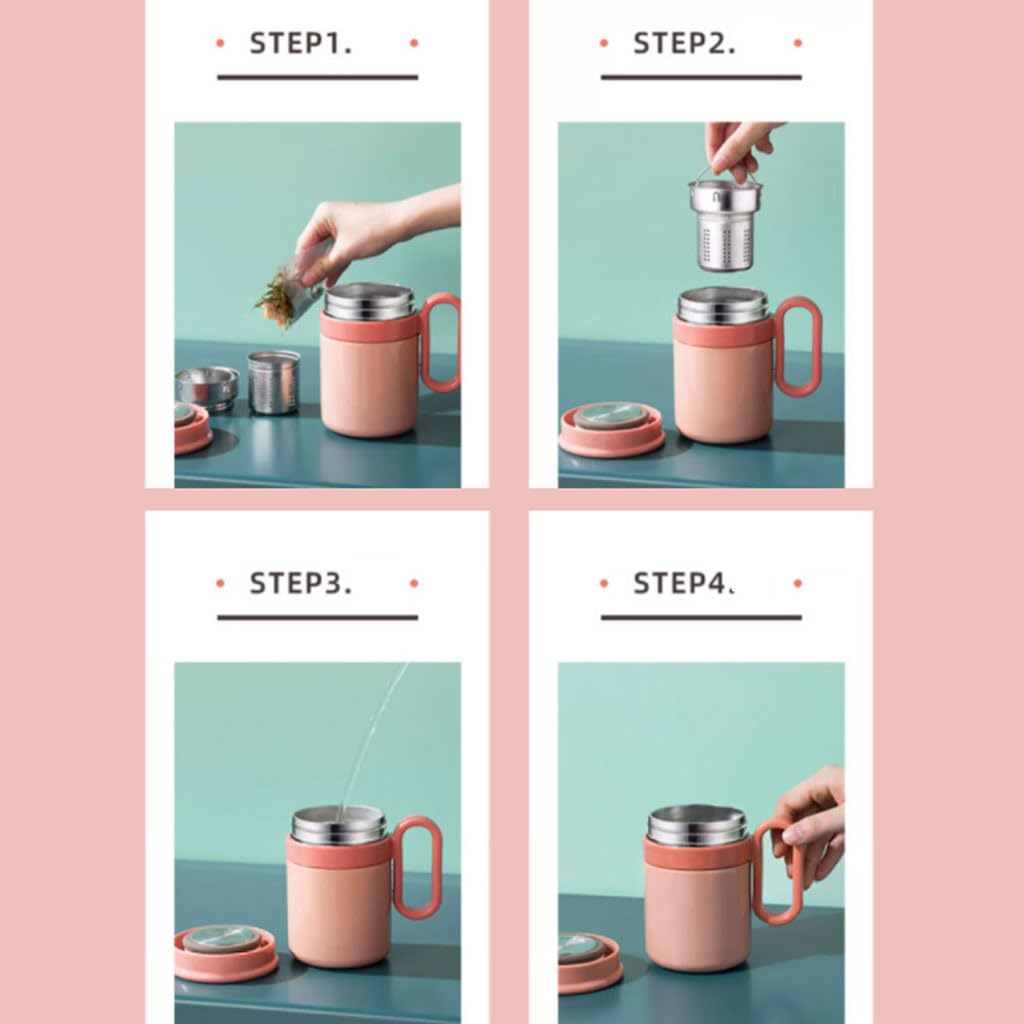 große kapazität Büro-Isolierbecher, Kaffeetasse aus Edelstahl, einfacher Trinkbecher mit Griff, Teetasse für zu Hause, wiederverwendbar, 420 ml solide