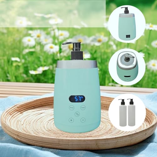 Massageöl-Wärmer Grün mit zwei Ölflaschenverteilern für Spa Flaschen Spender und Lotion Wärmer LED Anzeige Gel Flaschenwärmer Heizung für Salon Flaschenwärmer