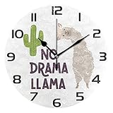 ALAZA Cute Llamas Alpaca with Cactus Round Wall Clock, Silent Non Ticking Oil Painting Home Office S