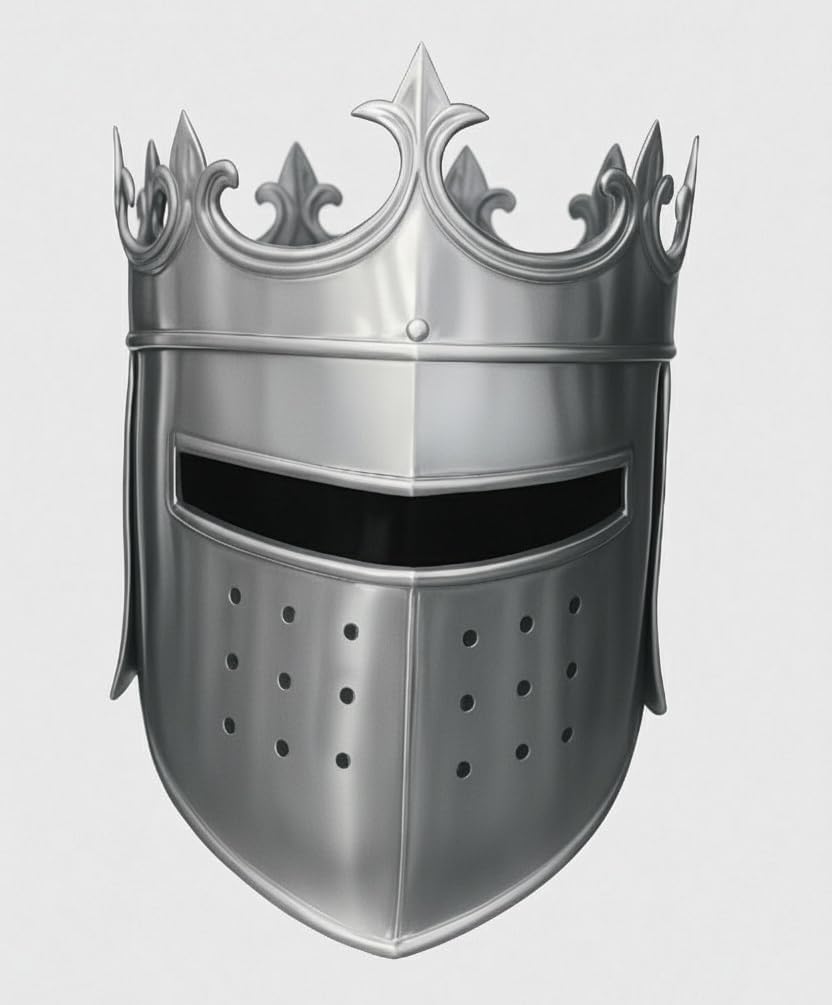 Wearable Medieval Armor Helmet Silver Pattern Face Head Mask for LARP Cosplay & Halloween Full Size