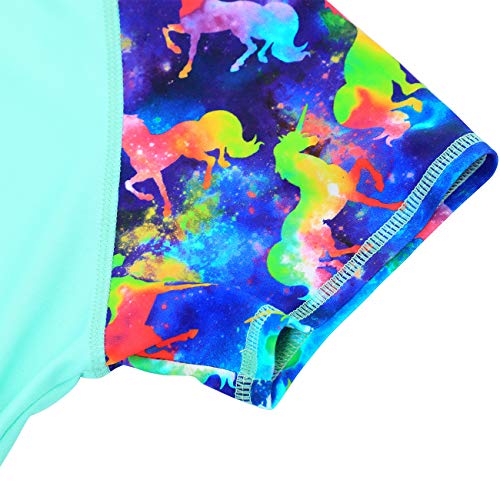 Image of DUSISHIDAN Unisex Kids Two Piece Swimsuits Unicorn Print Short Sleeve 2-Piece Rash Guard Set with UV Protection
