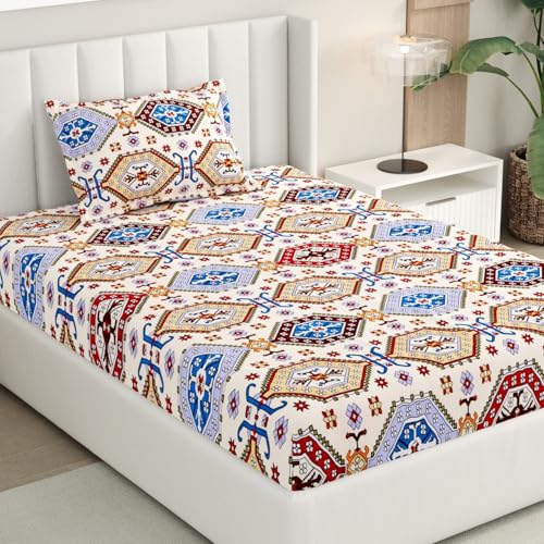 Image of Rivermoor 200 TC Ultrasoft Bedsheet for Single Bed | Bedsheet with 1 Pillow Cover | Multi Color Geometric Pattern | 58 x 88 Inches | Breathable & Wrinkle Resistant
