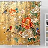 HNBFKD Bezaubernder Duschvorhang mit Vogel- und Blumenmotiv – Lebendiger Blumen-Wandbehang für Wohn- und Schlafzimmer mit Haken 200x240cm/(WxH)
