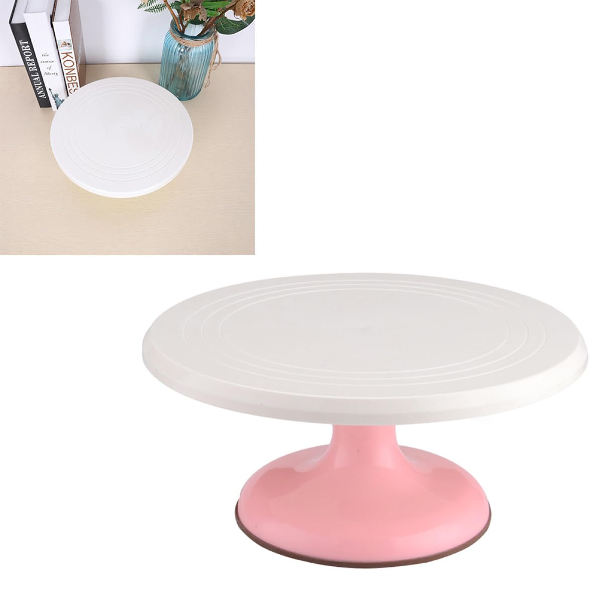 Plato Giratorio para Pasteles Redondo Rosa, Base para Tartas de Piso Rotación Manual 360°, Utensilio para Hornear y Decoración DIY en Hogar y Repostería Profesional