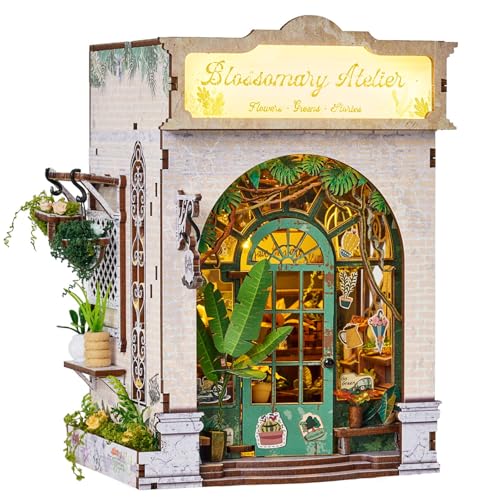 Sagiterra DIY-Miniatur-Puppenhaus-Bausatz, Bücherregal-Bausatz, 3D-Holzregal-Dekoration für Familie und Freunde, Bücherregal-Dekoration für Halloween/Weihnachten (EU-White HY-G)