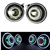 Lantsun 7' Inch Demon Eye LED Projectors Headlights Round 35W w/Angle Halo Rings For Wrangler JK 2007-2018 DOT Approved(A)